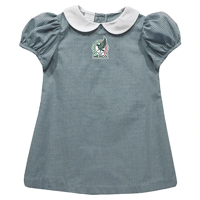 Girls Toddler Vive La Fete  Green Mexico National Team Gingham Puffy A-Line Dress