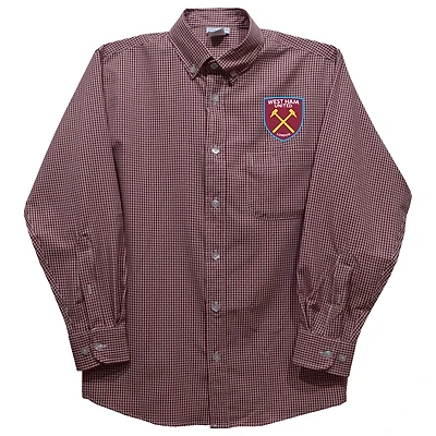 Youth Vive La Fete  Maroon West Ham United Gingham Button-Down Long Sleeve Shirt