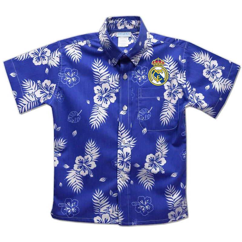 Youth Vive La Fete  Royal Real Madrid Hawaiian Print Button-Down Shirt