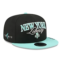 Unisex New Era Black/Mint New York Liberty WNBA Tip-Off 2026 Metal Badge A-Frame 9FIFTY Snapback Hat