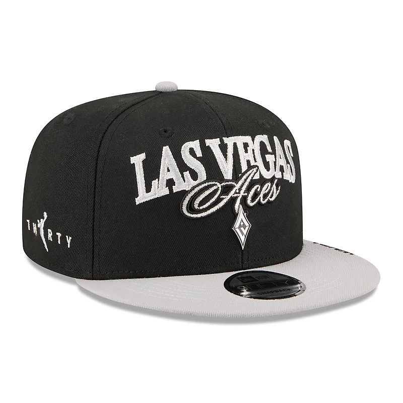 Unisex New Era Black/Gray Las Vegas Aces WNBA Tip-Off 2026 Metal Badge A-Frame 9FIFTY Snapback Hat