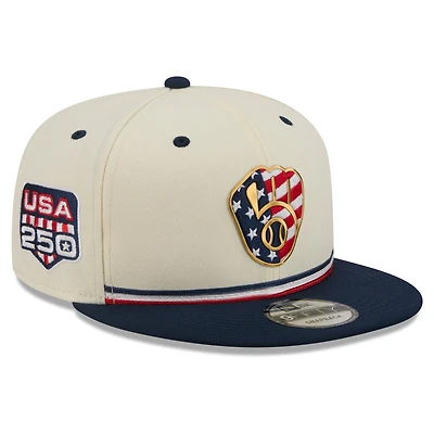 Men's New Era Cream/Navy Milwaukee Brewers USA 250 Fourth of July 9FIFTY Snapback Hat