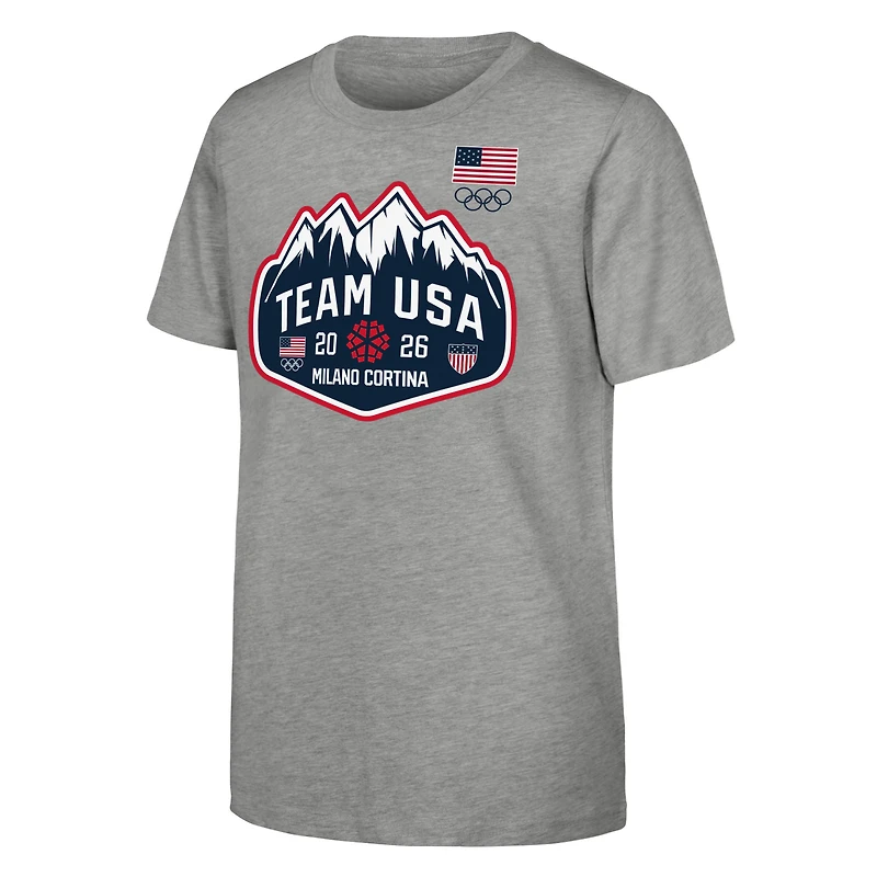 Youth Outerstuff Heather Gray Team USA 2026 Winter Olympics Mountain Patch T-Shirt