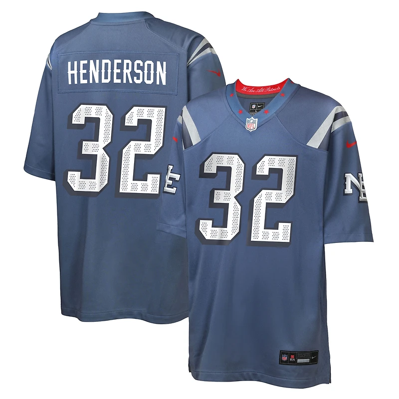 Youth Nike TreVeyon Henderson Storm Blue New England Patriots 2025 Rivalries Collection Game Jersey