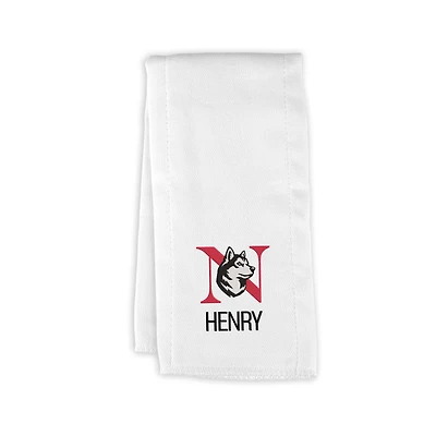 Infant Chad & Jake White Northeastern Huskies Primary Personalized Burp Cloth