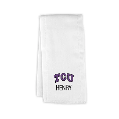 Infant Chad & Jake White TCU Horned Frogs Primary Personalized Burp Cloth