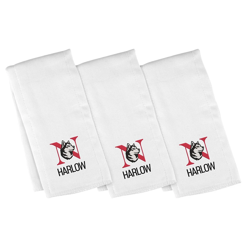 Infant Chad & Jake White Northeastern Huskies Primary Personalized Burp Cloth 3-Pack