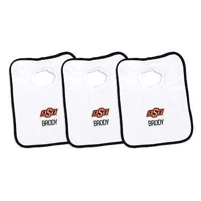 Infant Chad & Jake White Oklahoma State Cowboys Primary Personalized 3-Pack Pullover Bib Set