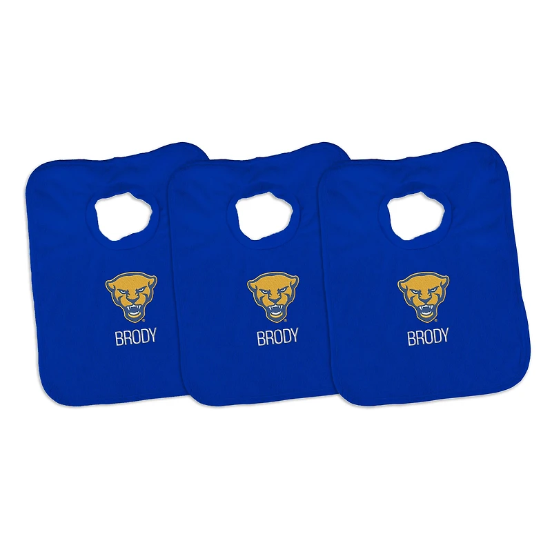 Infant Chad & Jake Blue Pitt Panthers Mascot Personalized 3-Pack Pullover Bib Set