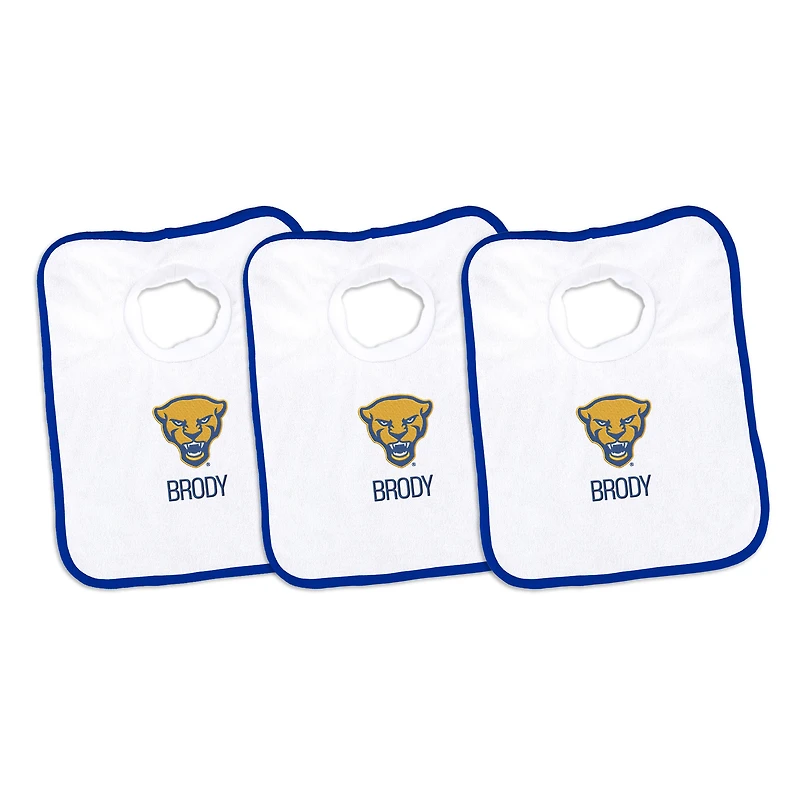 Infant Chad & Jake White Pitt Panthers Mascot Personalized 3-Pack Pullover Bib Set