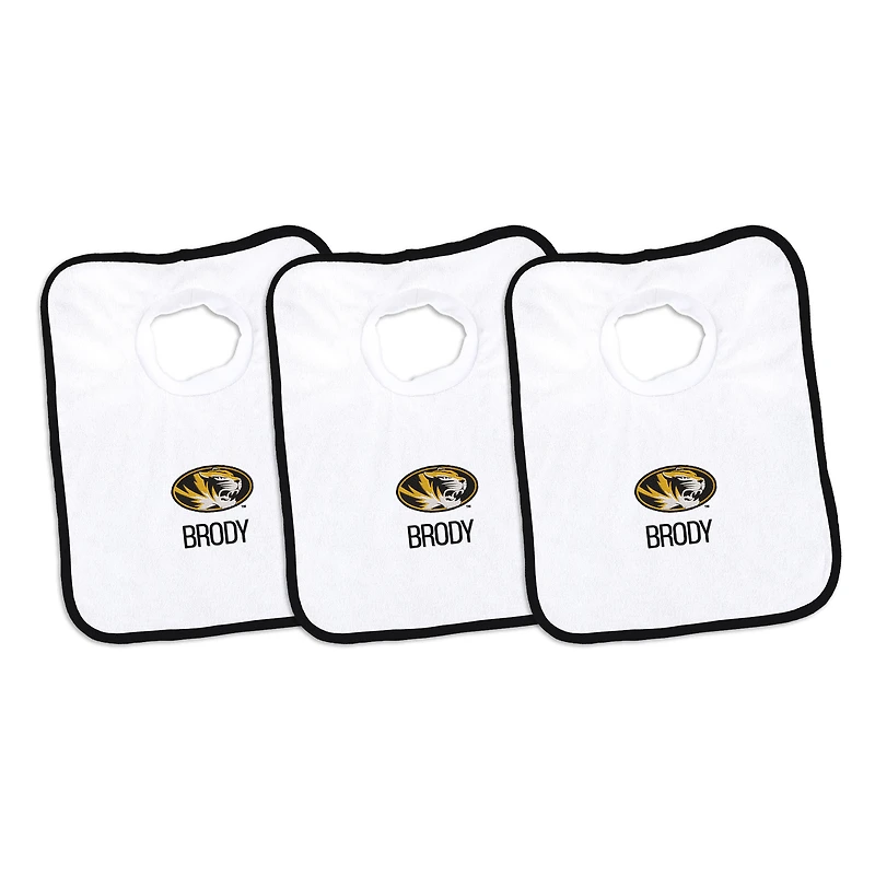 Infant Chad & Jake White Missouri Tigers Primary Personalized 3-Pack Pullover Bib Set