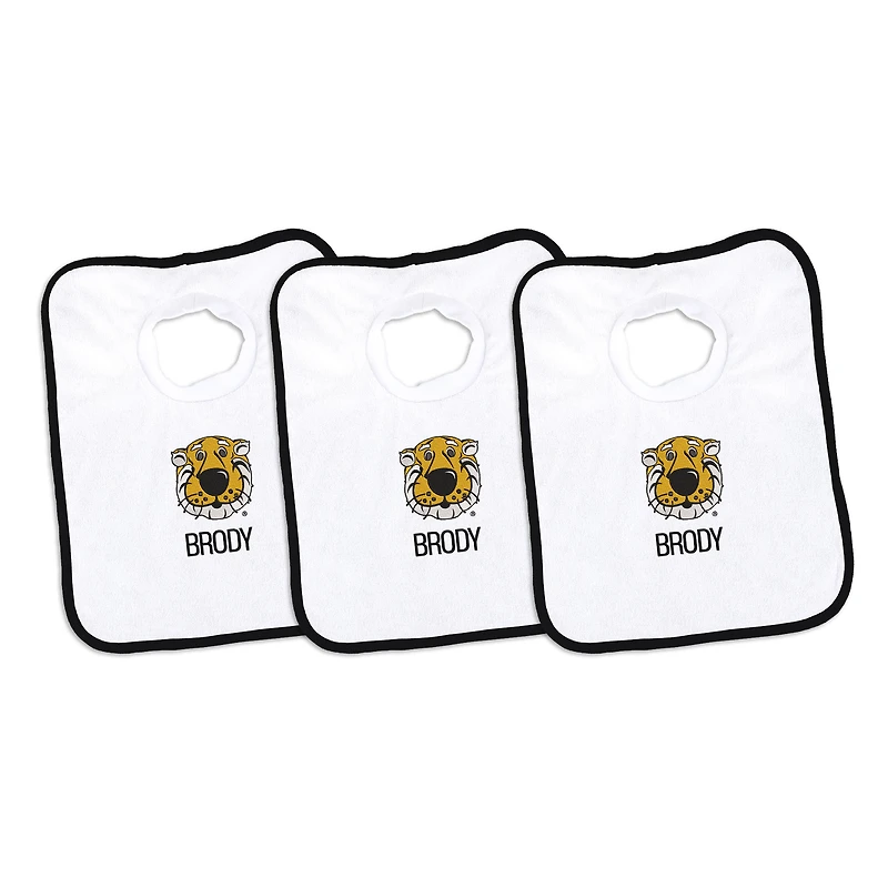 Infant Chad & Jake White Missouri Tigers Mascot Personalized 3-Pack Pullover Bib Set