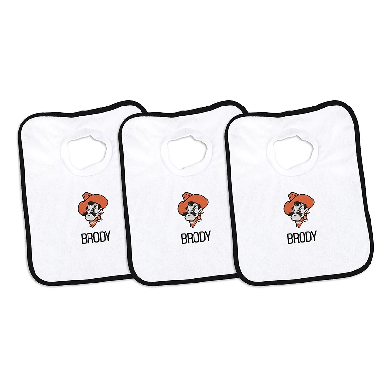 Infant Chad & Jake White Oklahoma State Cowboys Mascot Personalized 3-Pack Pullover Bib Set