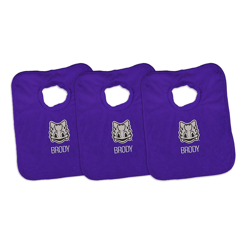 Infant Chad & Jake TCU Horned Frogs Mascot Personalized 3-Pack Pullover Bib Set