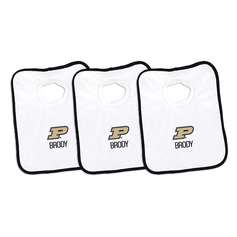 Infant Chad & Jake White Purdue Boilermakers Primary Personalized 3-Pack Pullover Bib Set