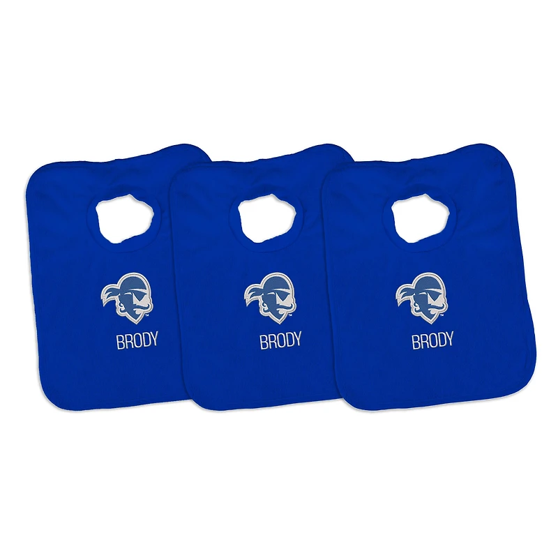 Infant Chad & Jake Blue Seton Hall Pirates Primary Personalized 3-Pack Pullover Bib Set