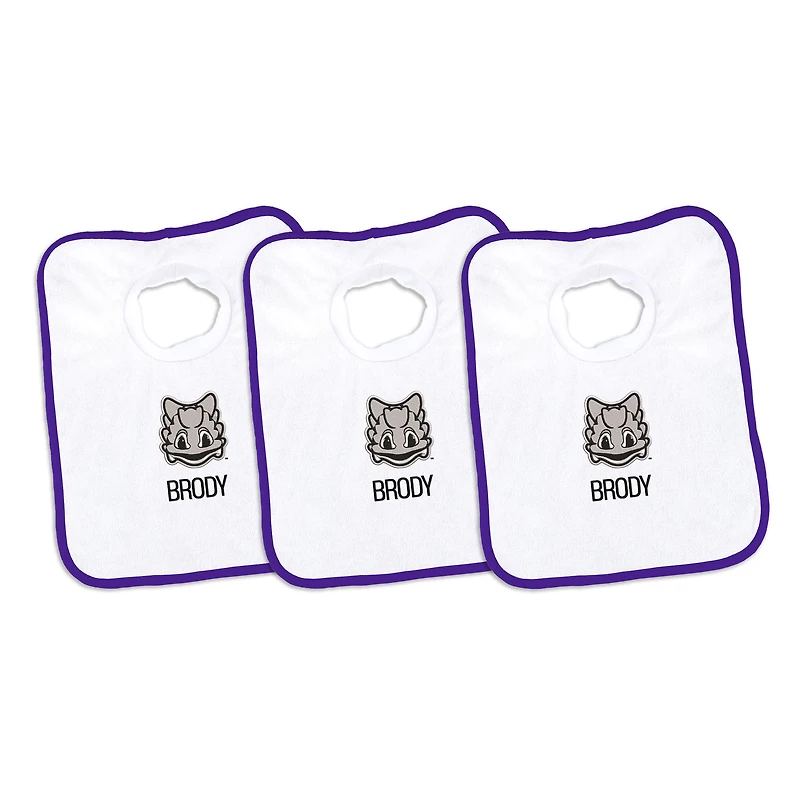 Infant Chad & Jake White TCU Horned Frogs Mascot Personalized 3-Pack Pullover Bib Set