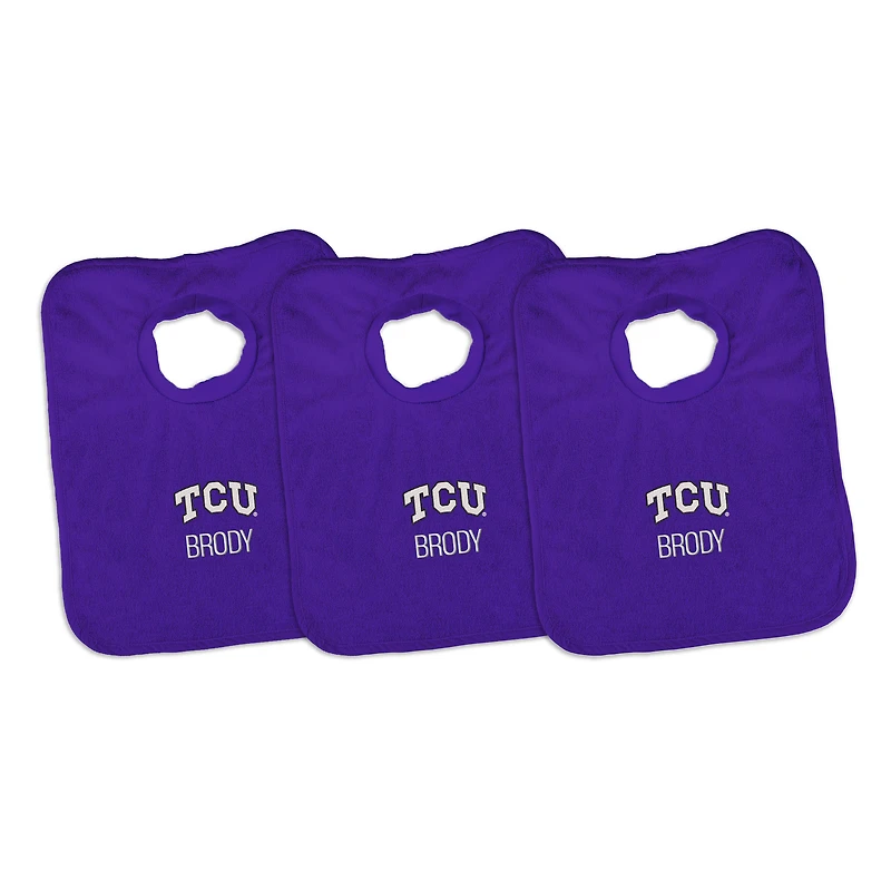 Infant Chad & Jake TCU Horned Frogs Primary Personalized 3-Pack Pullover Bib Set