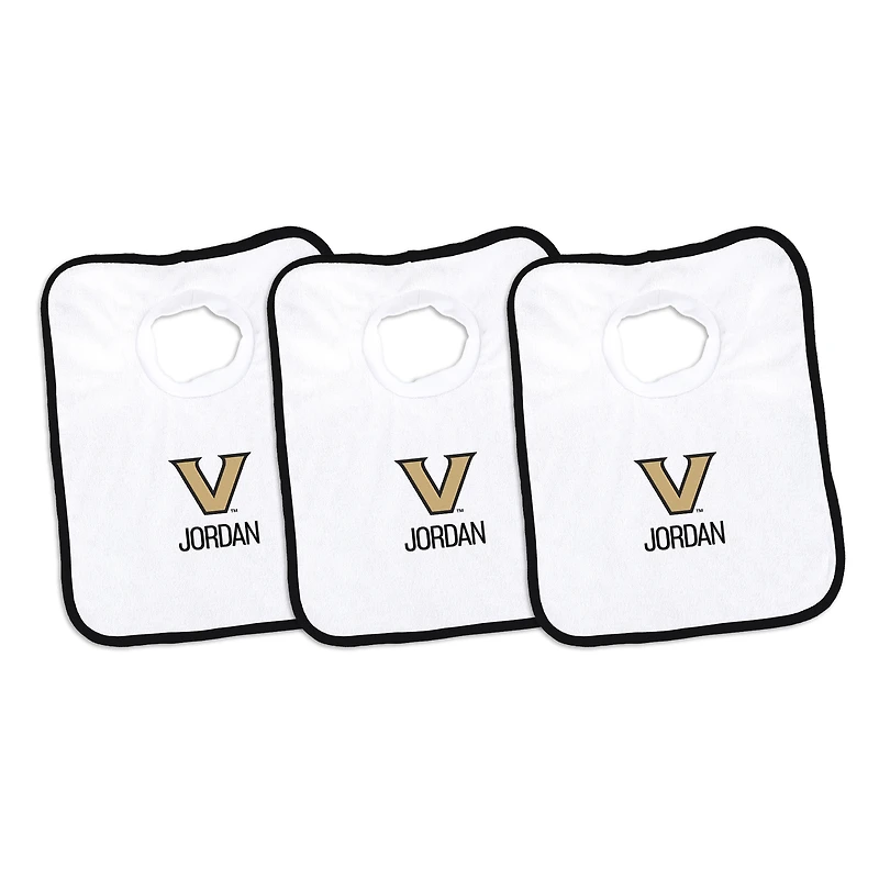 Infant Chad & Jake White Vanderbilt Commodores Primary Personalized 3-Pack Pullover Bib Set