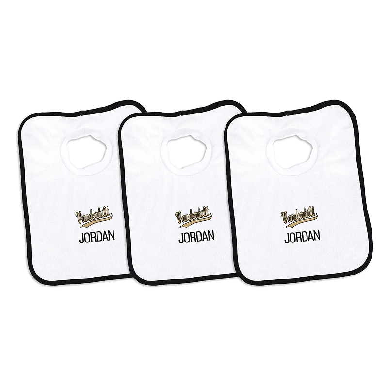 Infant Chad & Jake White Vanderbilt Commodores Wordmark Personalized 3-Pack Pullover Bib Set