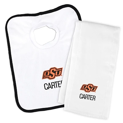 Infant Chad & Jake White Oklahoma State Cowboys Primary Personalized Pullover Bib & Burp Cloth Set