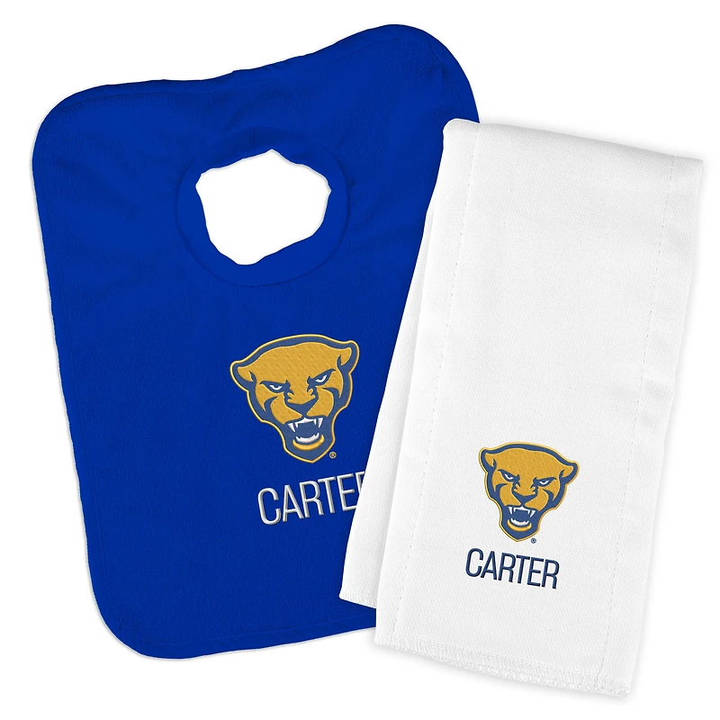 Infant Chad & Jake Blue Pitt Panthers Mascot Personalized Pullover Bib & Burp Cloth Set