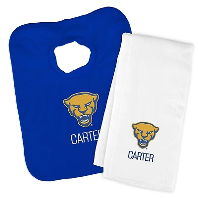 Infant Chad & Jake Blue Pitt Panthers Mascot Personalized Pullover Bib & Burp Cloth Set