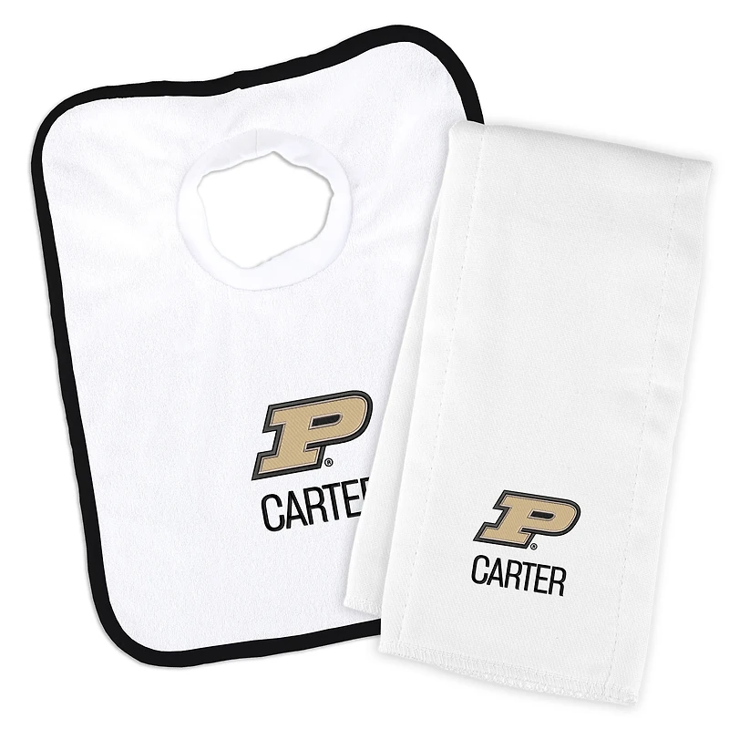 Infant Chad & Jake White Purdue Boilermakers Primary Personalized Pullover Bib & Burp Cloth Set