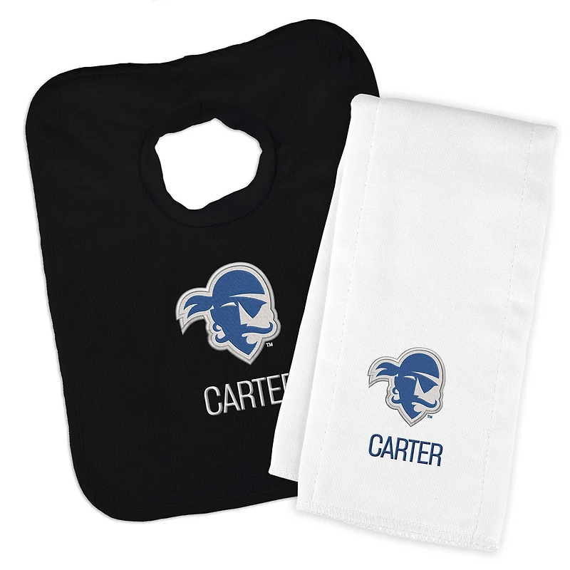 Infant Chad & Jake Black Seton Hall Pirates Primary Personalized Pullover Bib & Burp Cloth Set