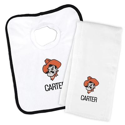Infant Chad & Jake White Oklahoma State Cowboys Mascot Personalized Pullover Bib & Burp Cloth Set