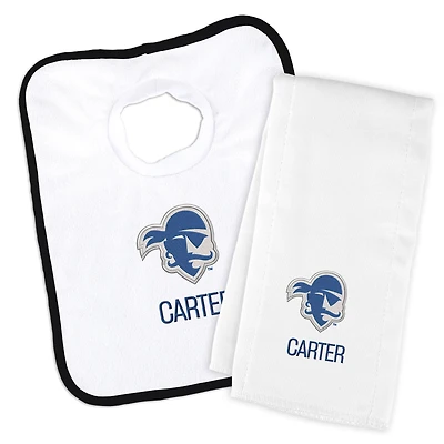 Infant Chad & Jake White Seton Hall Pirates Primary Personalized Pullover Bib & Burp Cloth Set
