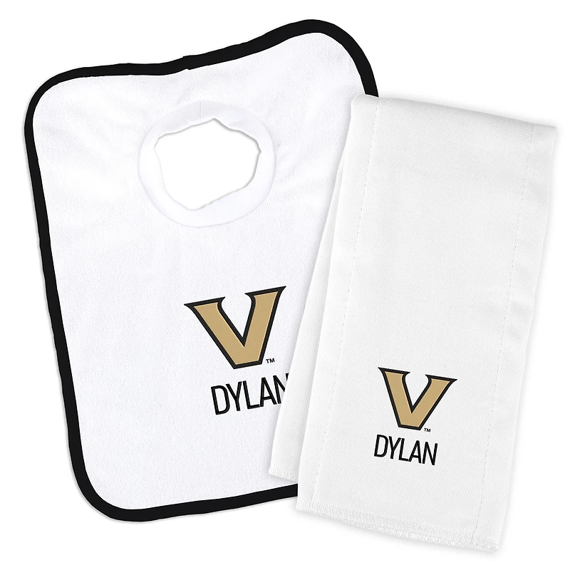 Infant Chad & Jake White Vanderbilt Commodores Primary Personalized Pullover Bib & Burp Cloth Set