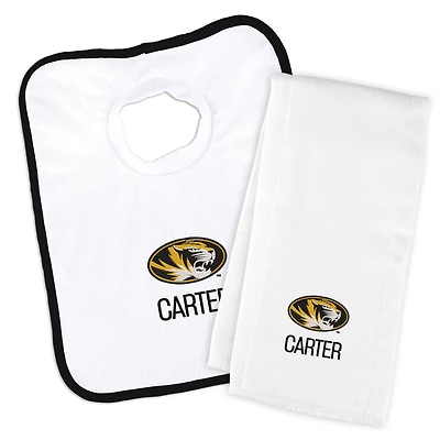 Infant Chad & Jake White Missouri Tigers Primary Personalized Pullover Bib & Burp Cloth Set