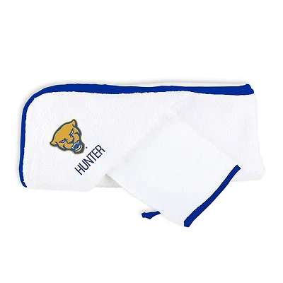 Infant Chad & Jake White Pitt Panthers Mascot Personalized Hooded Towel & Mitt Set