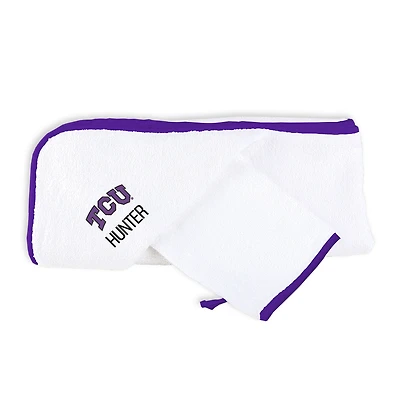 Infant Chad & Jake White TCU Horned Frogs Primary Personalized Hooded Towel & Mitt Set