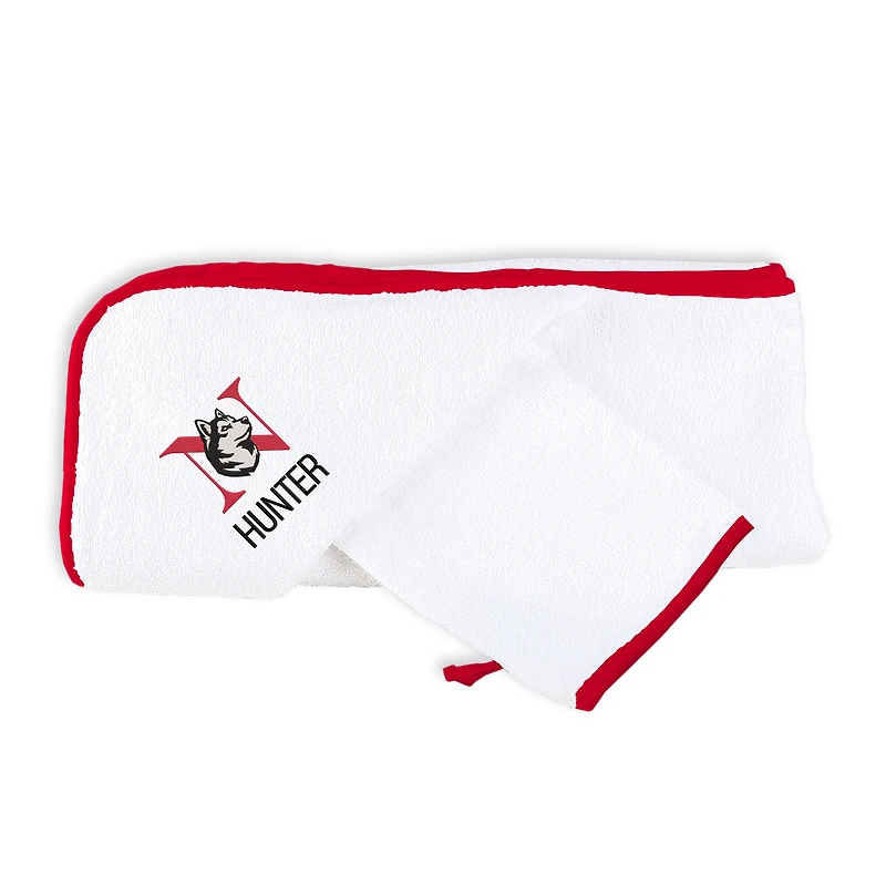 Infant Chad & Jake White Northeastern Huskies Primary Personalized Hooded Towel & Mitt Set