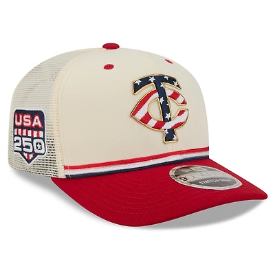 Men's New Era Cream/Red Minnesota Twins USA 250 Fourth of July 9SEVENTY Adjustable Trucker Hat