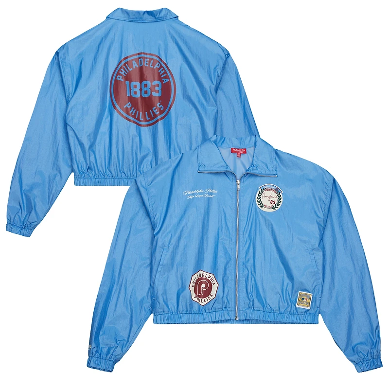 Women's Mitchell & Ness Blue Philadelphia Phillies Nylon Cropped Full-Zip Jacket