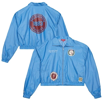 Women's Mitchell & Ness Blue Philadelphia Phillies Nylon Cropped Full-Zip Jacket