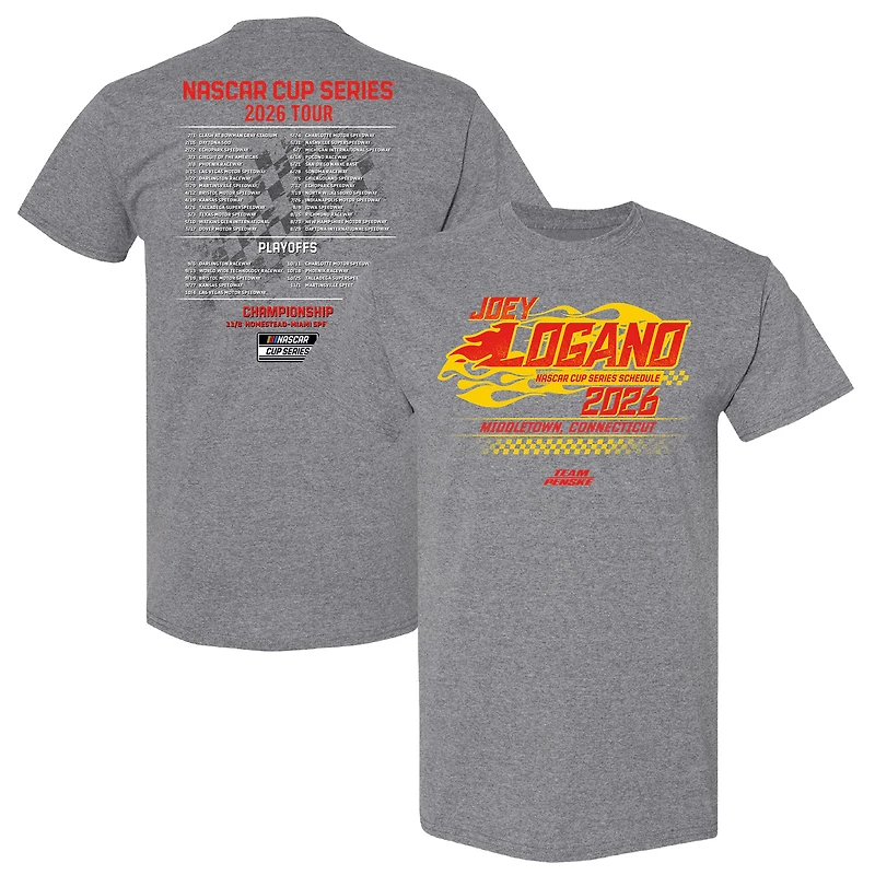 Men's Team Penske Heather Charcoal Joey Logano 2026 NASCAR Schedule T-Shirt