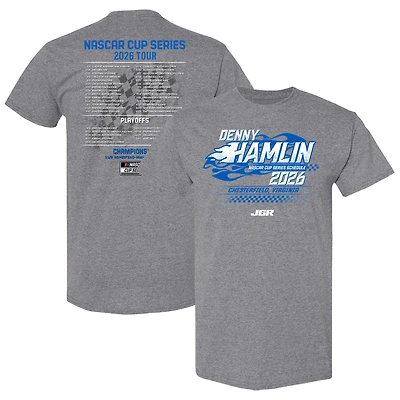 Men's Joe Gibbs Racing Team Collection Heather Charcoal Denny Hamlin 2026 NASCAR Schedule T-Shirt