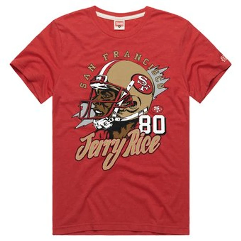 Unisex Homage Jerry Rice Scarlet San Francisco 49ers Classic Illustration Tri-Blend T-Shirt