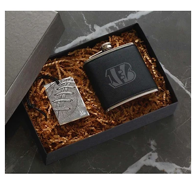 Wendell August Forge Cincinnati Bengals 5oz.Traveler Flask & Bag Tag Gift Set
