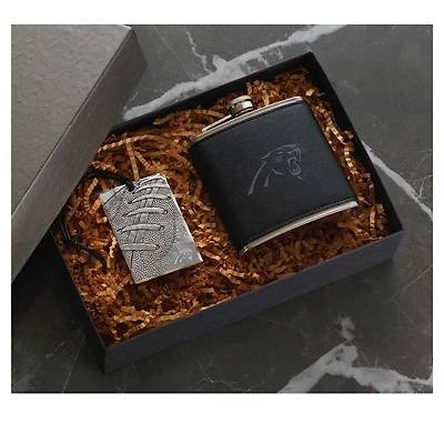 Wendell August Forge Carolina Panthers 5oz.Traveler Flask & Bag Tag Gift Set