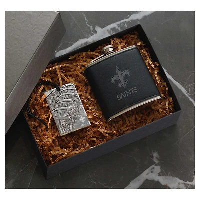 Wendell August Forge New Orleans Saints 5oz.Traveler Flask & Bag Tag Gift Set