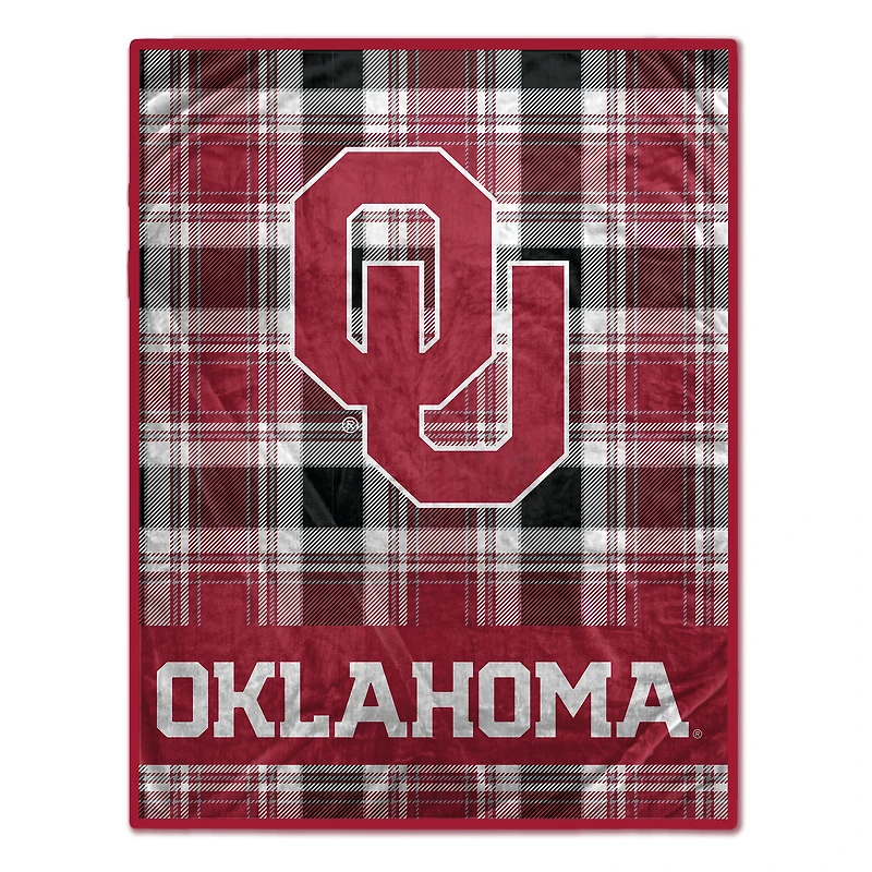 Pegasus Oklahoma Sooners 66" x 95" Oversized Plaid FAN-mily Ultra Cozy Blanket