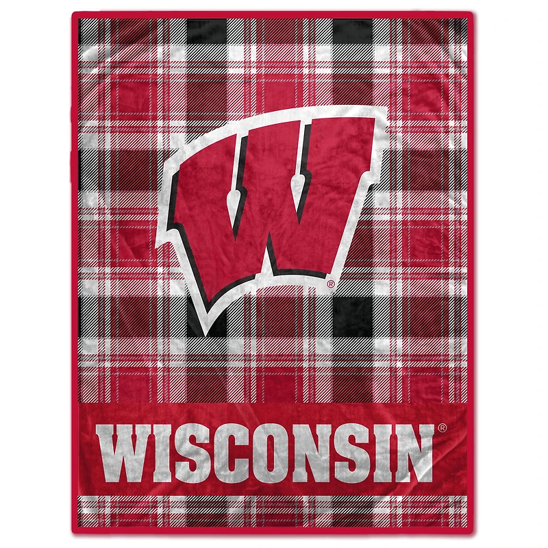 Pegasus Wisconsin Badgers 66" x 95" Oversized Plaid FAN-mily Ultra Cozy Blanket