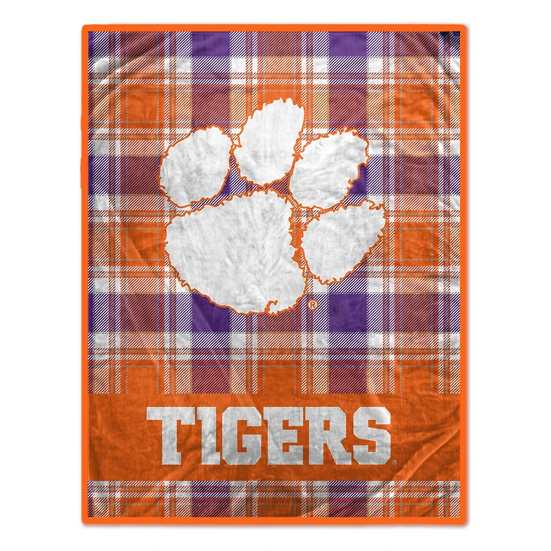 Pegasus Clemson Tigers 66" x 95" Oversized Plaid FAN-mily Ultra Cozy Blanket