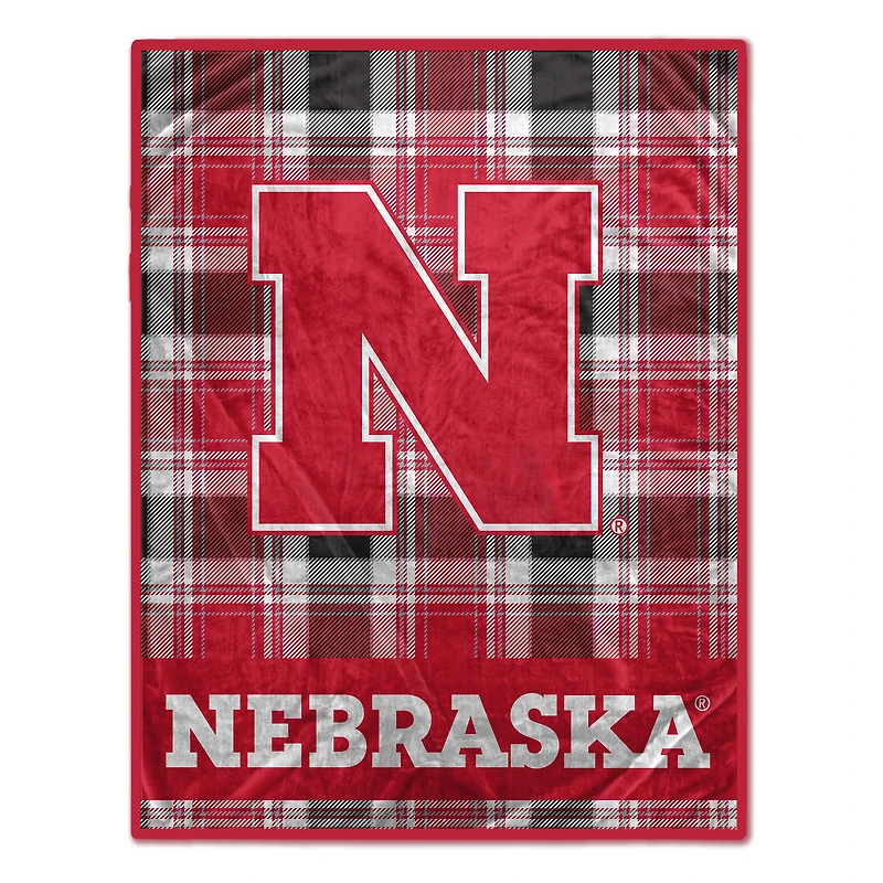 Pegasus Nebraska Huskers 66" x 95" Oversized Plaid FAN-mily Ultra Cozy Blanket