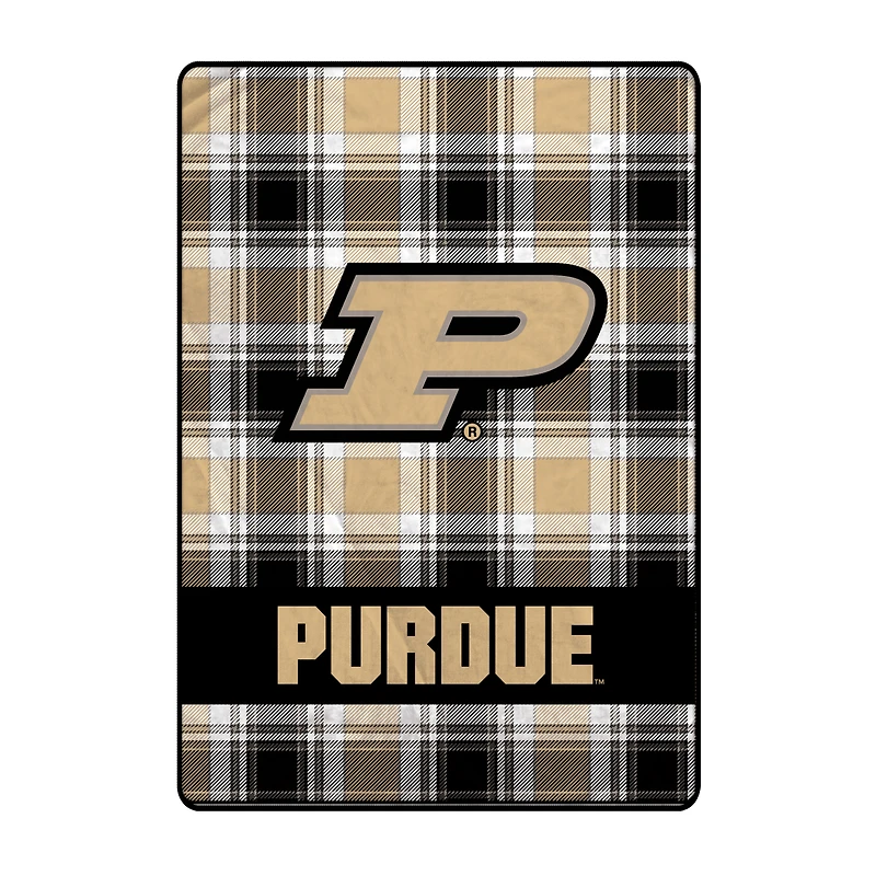 Pegasus Purdue Boilermakers 66" x 95" Oversized Plaid FAN-mily Ultra Cozy Blanket